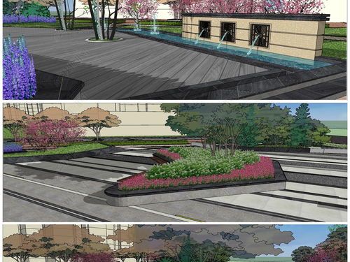 精品城市街角公园景观建筑su模型设计模型下载