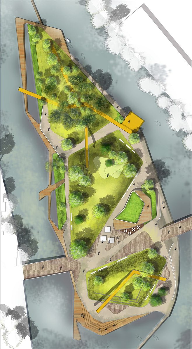 建筑素材设计网--水彩手绘国际风格-园林景观彩色总平面PSD素材